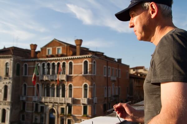 Colin Joyce sketching in Venice